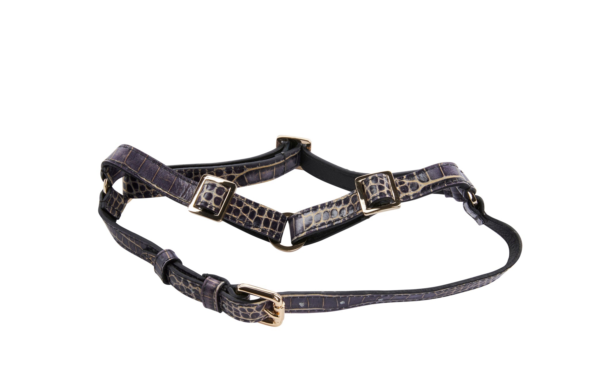 Purple & Gold Embossed Croc Italian Leather Harness