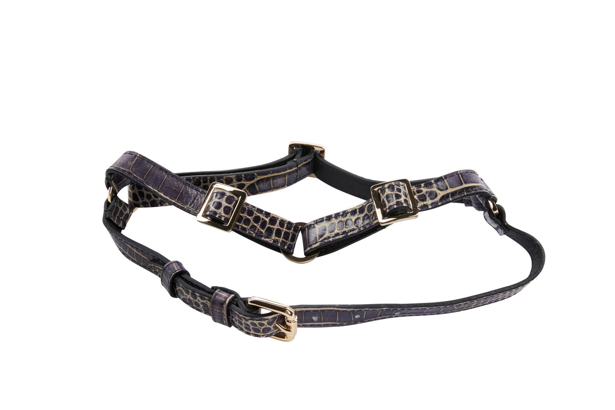 Allysa Payne Purple & Gold Embossed Croc Italian Leather Dog Harness