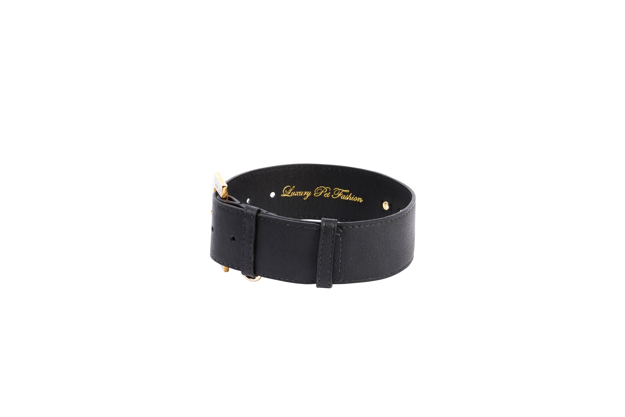 Black Italian Leather Collar With Glamorous Italian Hardware
