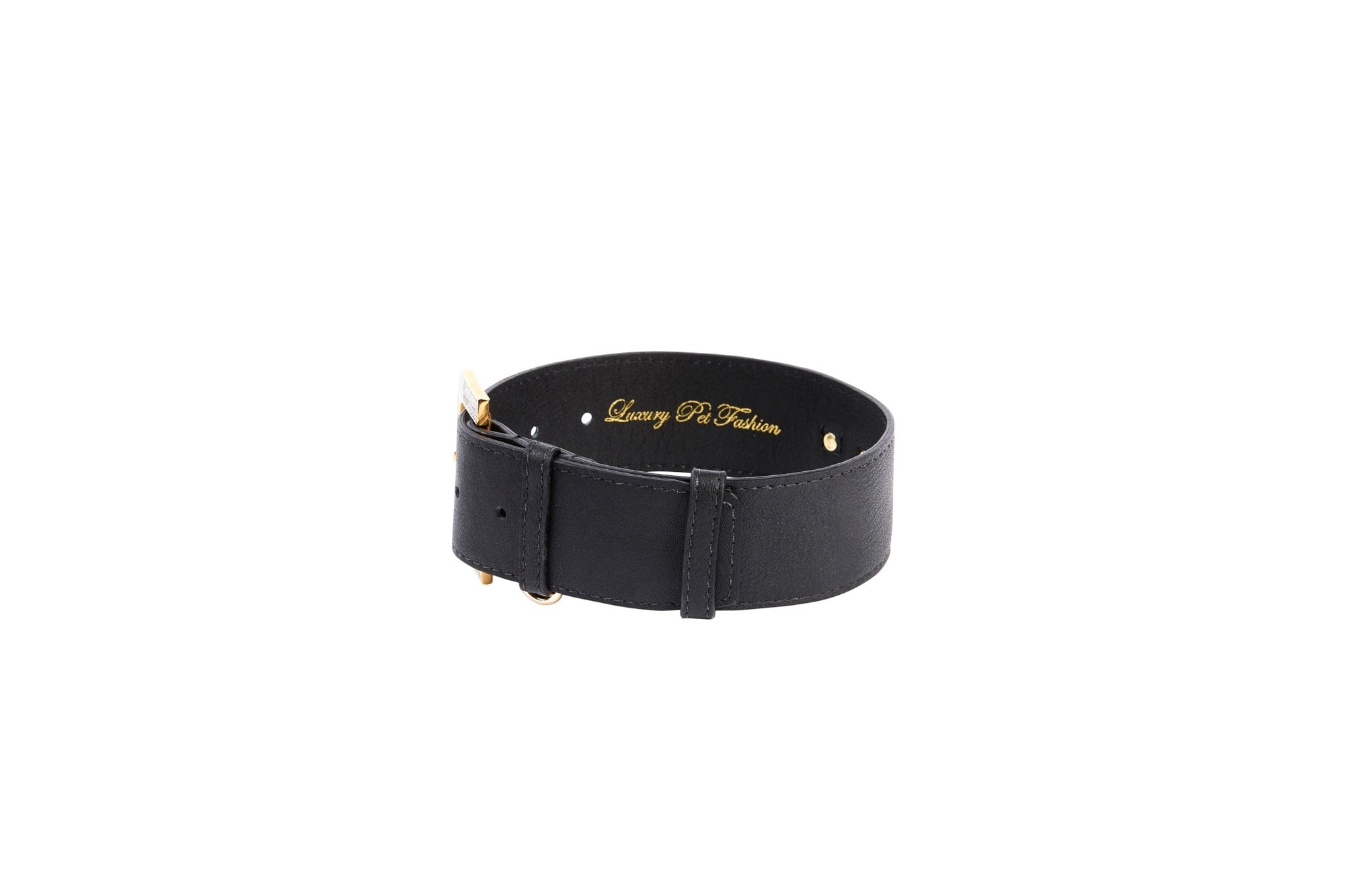 Allysa Payne Black Italian Leather Dog Collar With Glamorous Italian Hardware