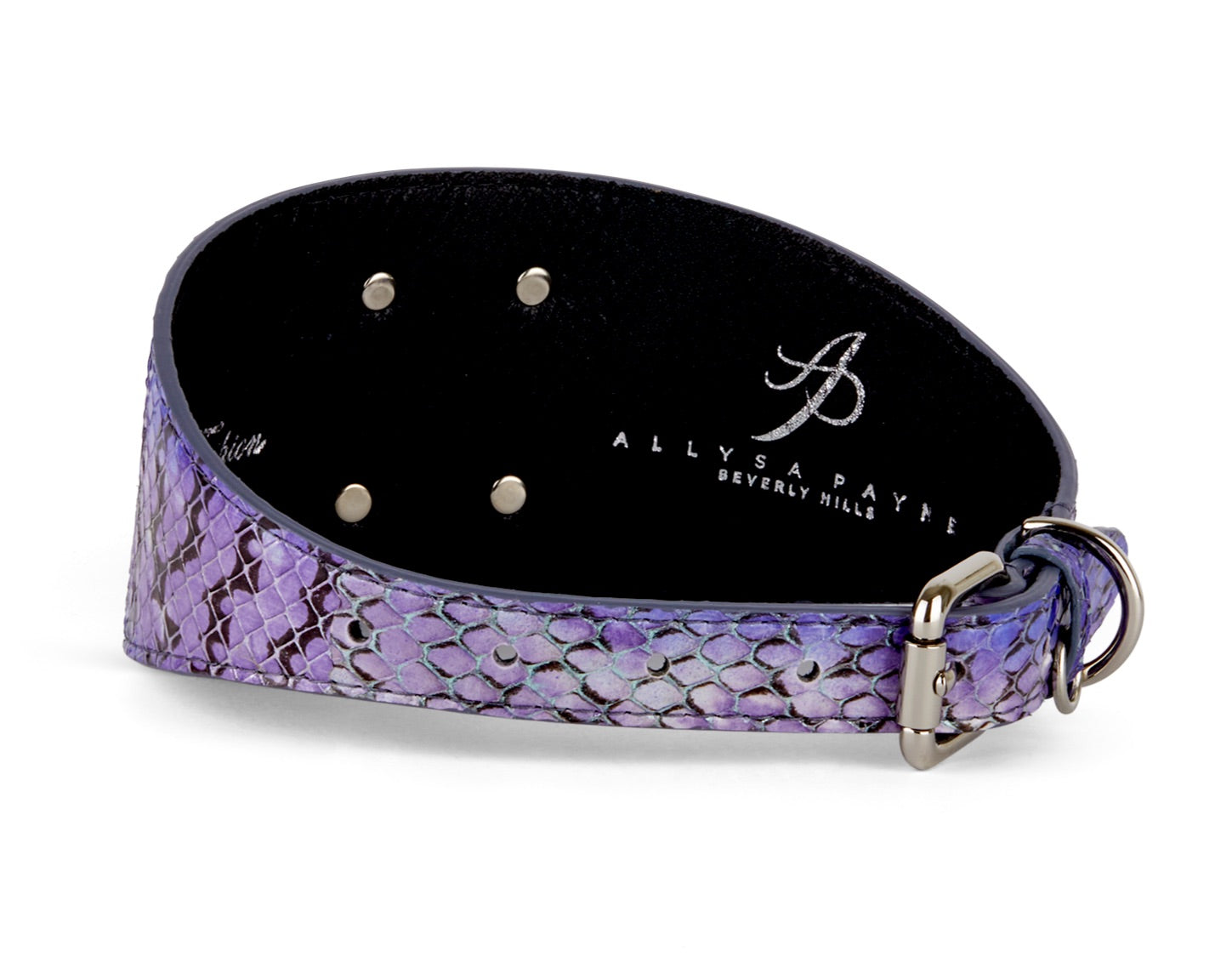 Allysa Payne Multi-Color Purple Silver Iridescent Snake 3-Inch Wide Style Dog Collar With Large Silver Rivet