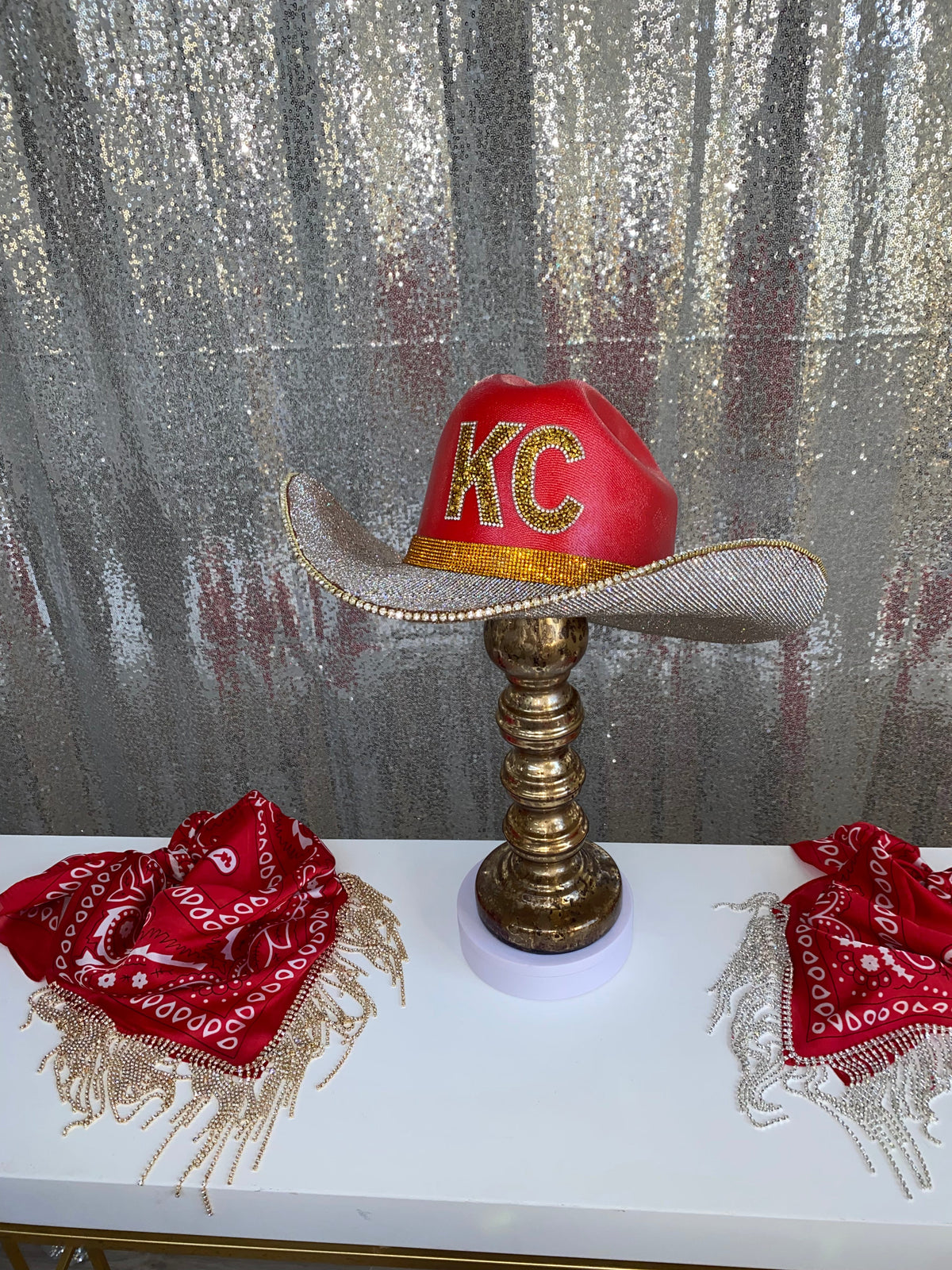 Kansas City Chiefs Rhinestone Cowgirl Hat - detail view | HT Animal Supply