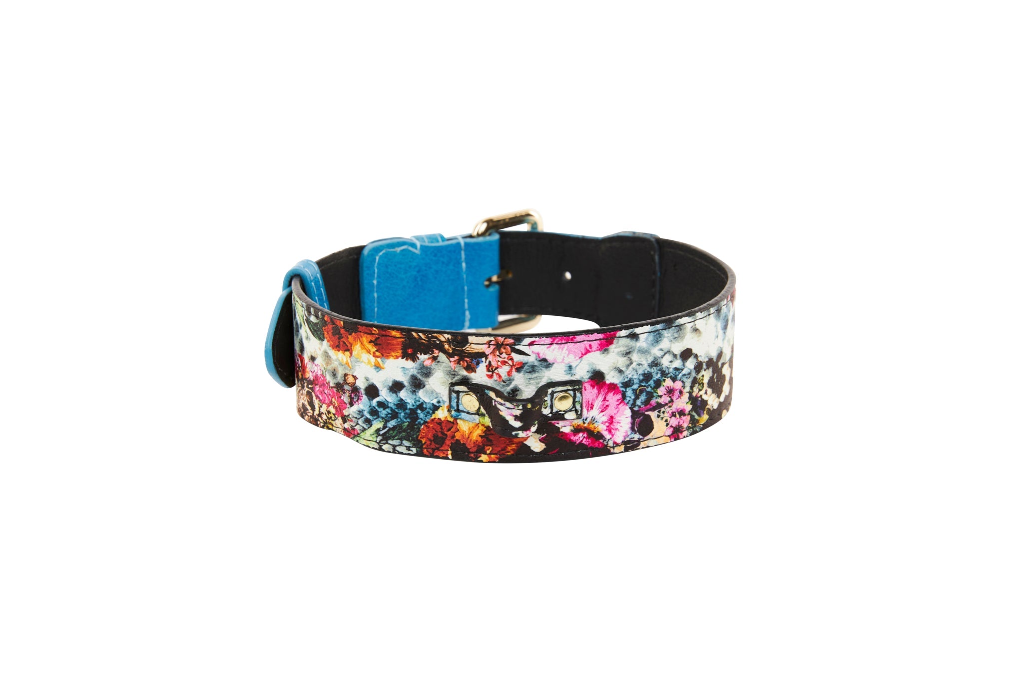 Vegetable Colored Italian Leather With Floral, Scull, Snake Print Italian Leather Classic Collar