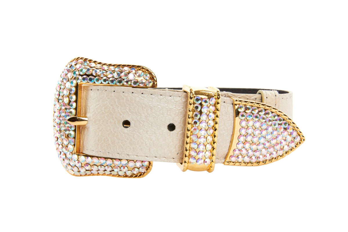 Allysa Payne Iridescent Off White Snake Dog Collar With Swarovski Crystal Hardware