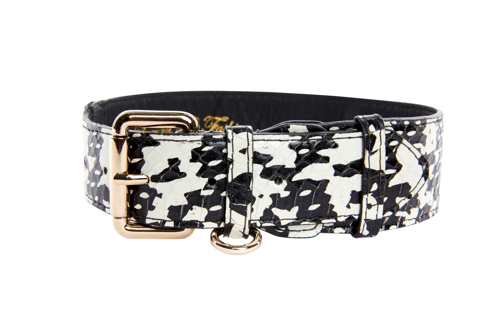 Allysa Payne Black & White Snake Dog Collar With Classic Gold Hardware