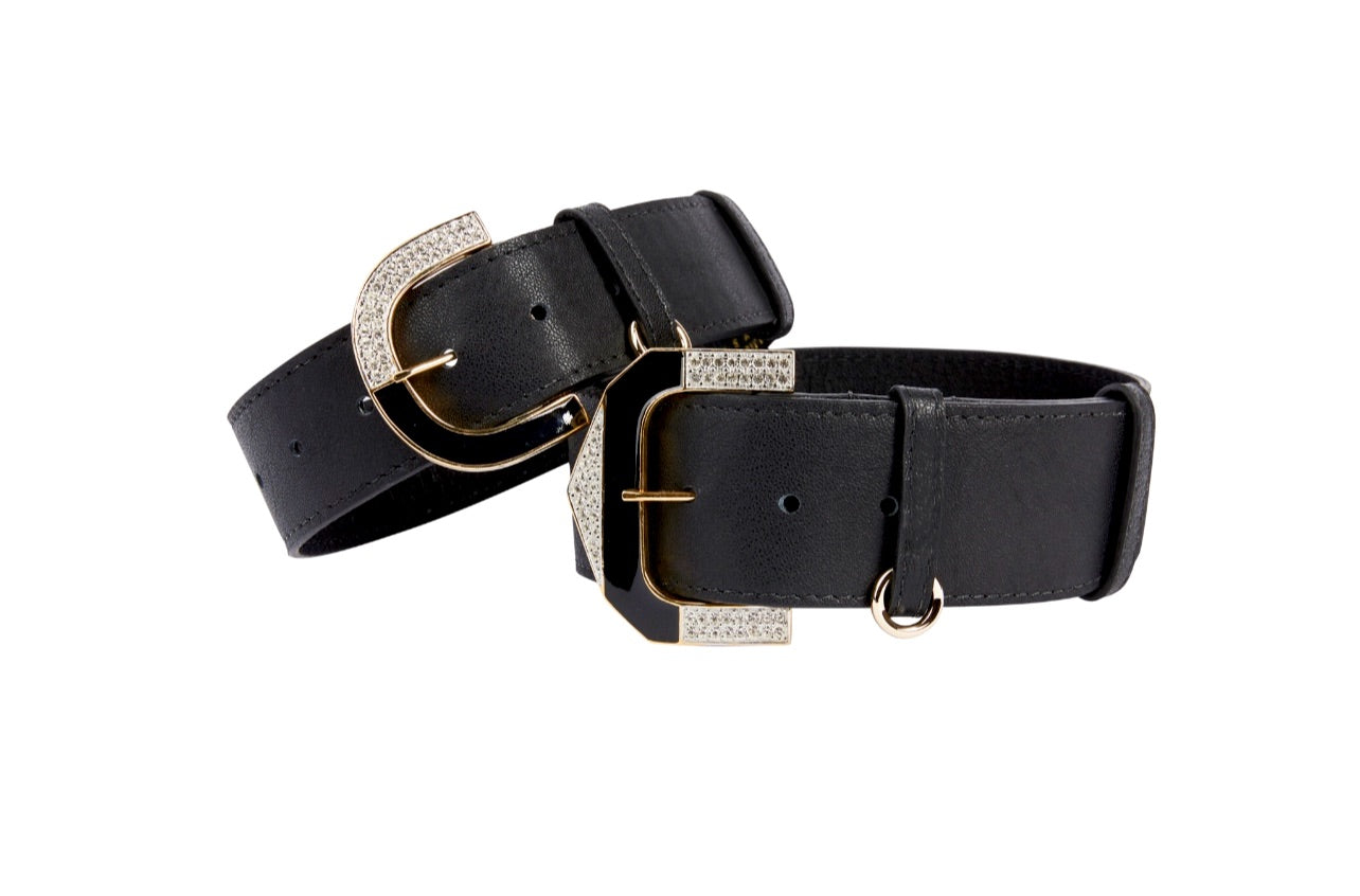 Allysa Payne Black Italian Leather Dog Collar With Italian Hardware