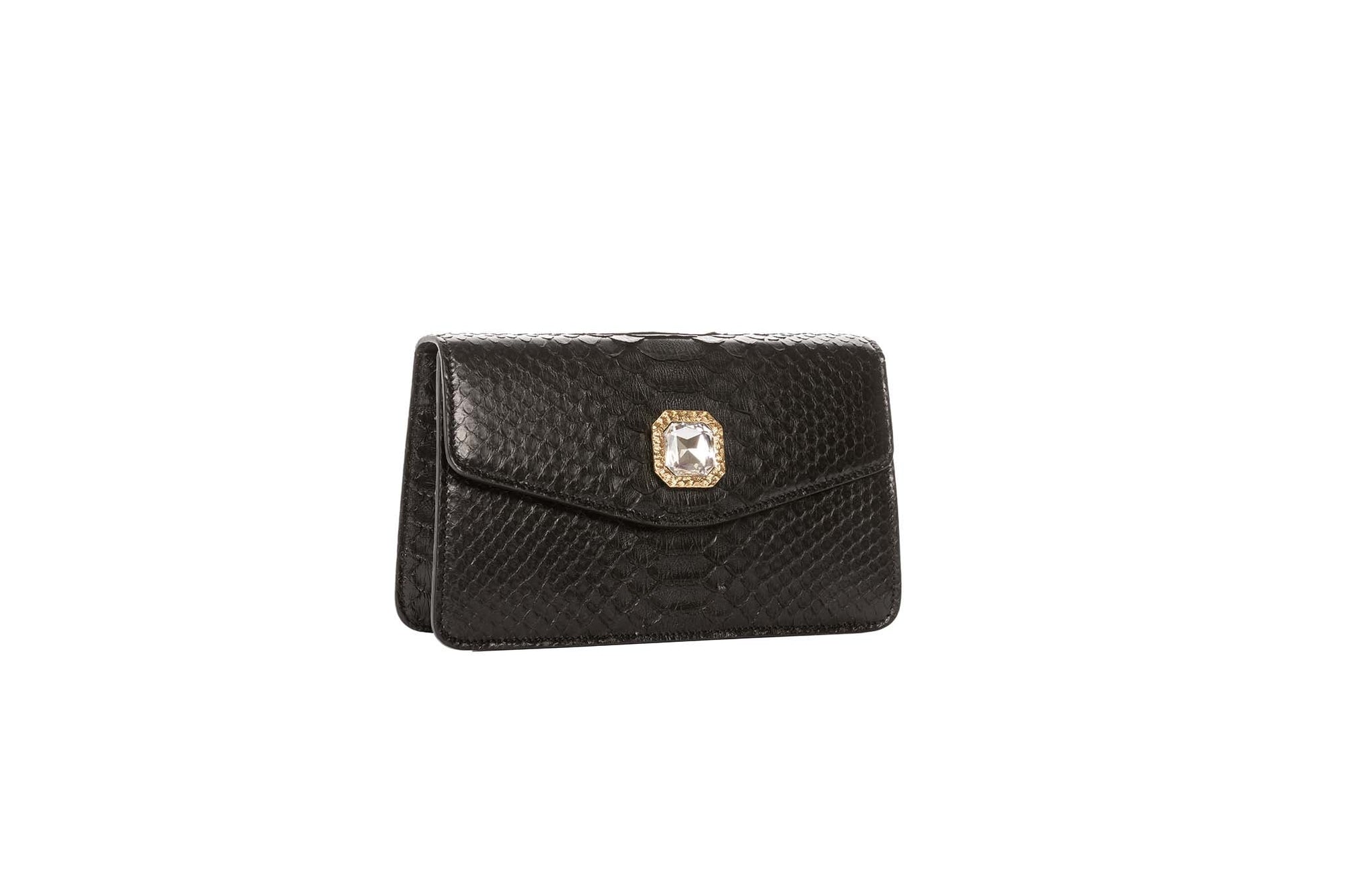 Allysa Payne Black Python Clutch With Custom Swarovski Crystal