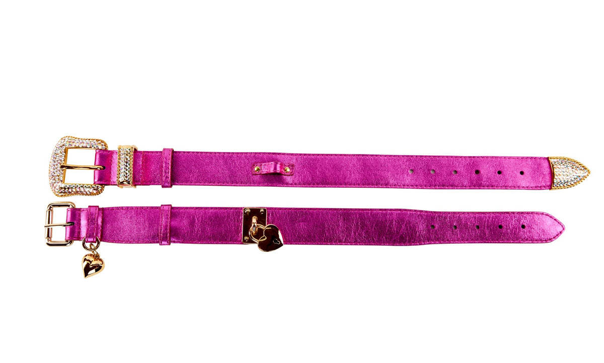 Allysa Payne Pink Foil Italian Leather Dog Collar Set