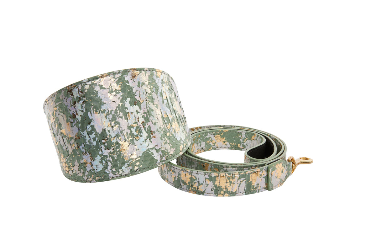 Allysa Payne Luxury Pet Fashion Custom Art Deco Snakeskin Wide Dog Collar & Leash Set