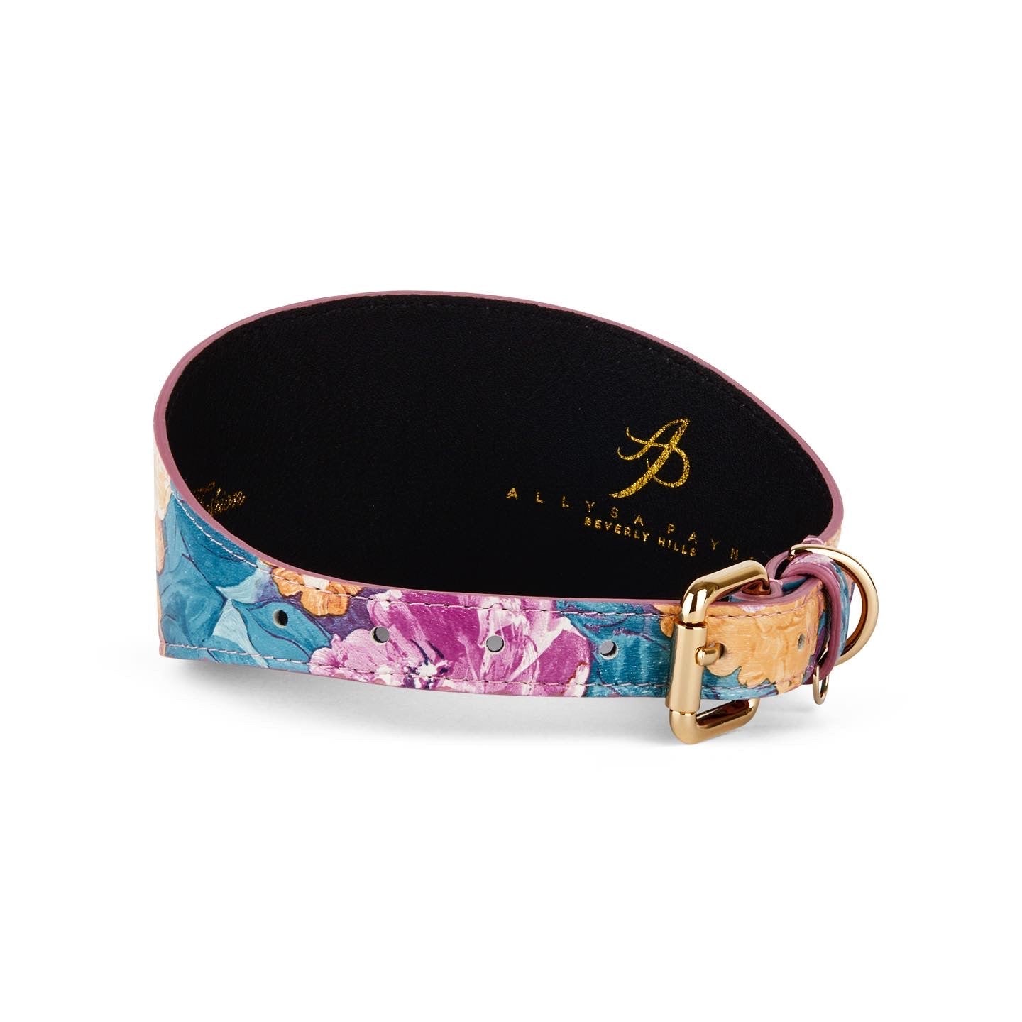 Floral Print Italian Leather 3” Wide Style Collar with Swarovski Crystals
