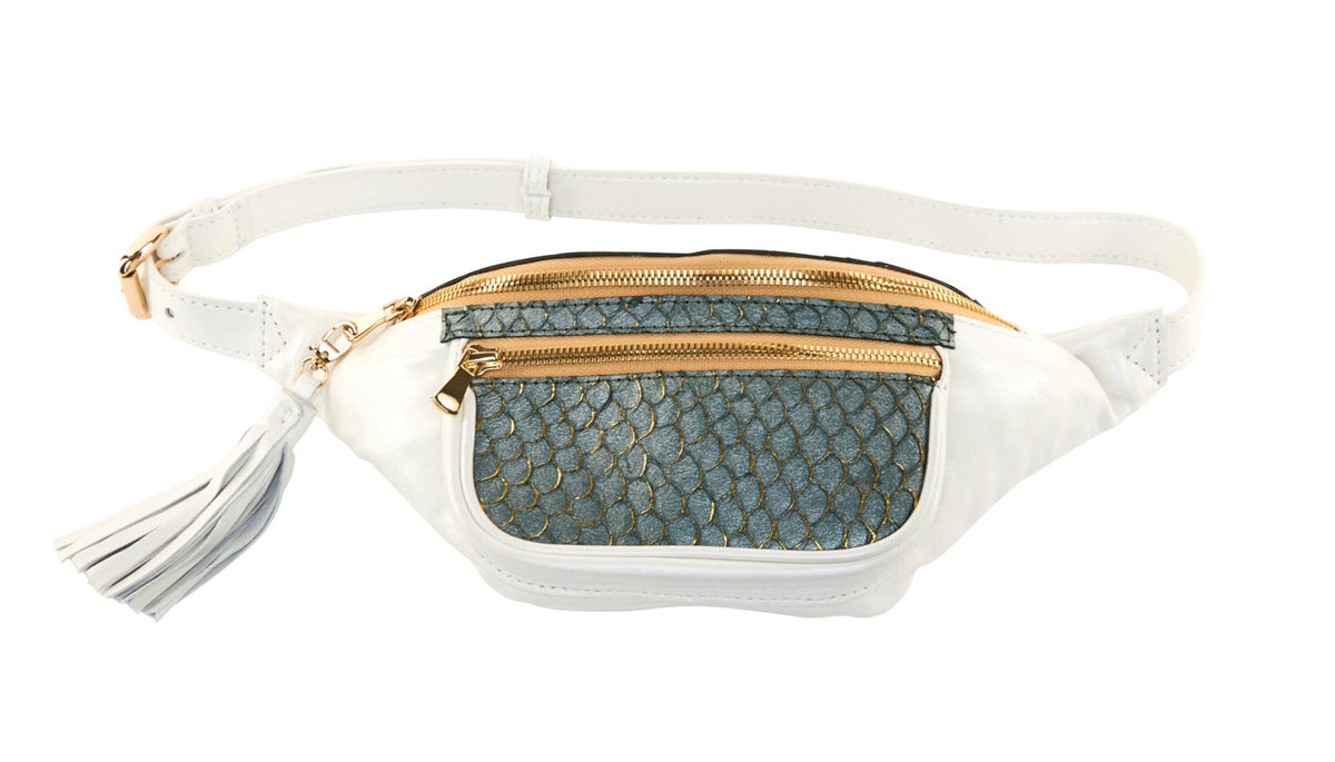 Allysa Payne Pearl White Italian Leather/Green Tilapia Fanny Pack
