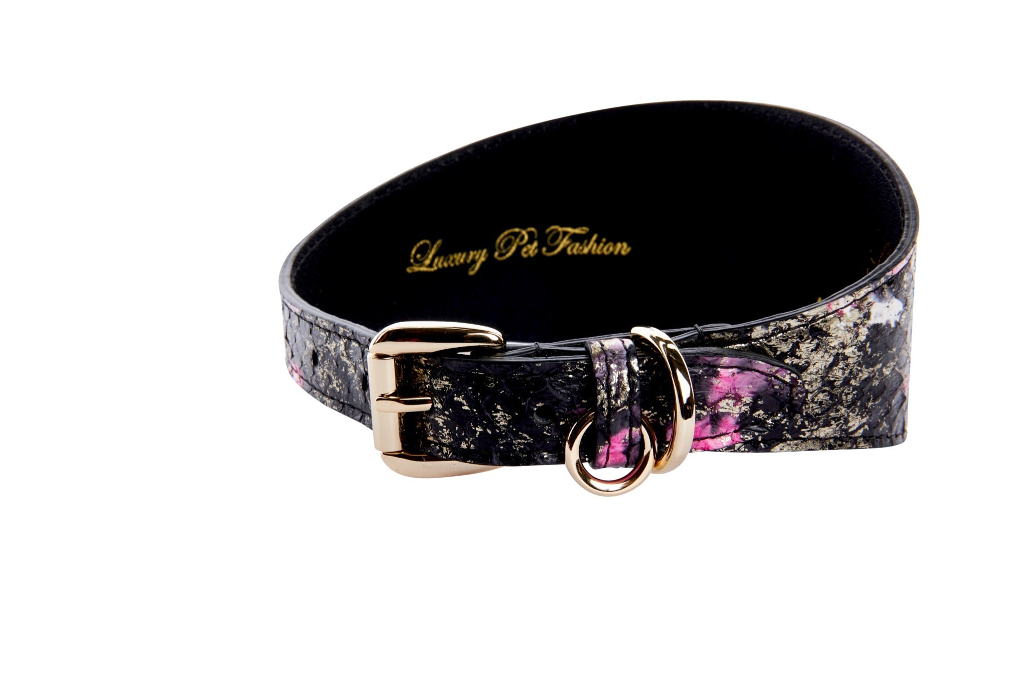 Black, White, Pink, Gold Snake 3" Wide Style Collar With Custom Starfish