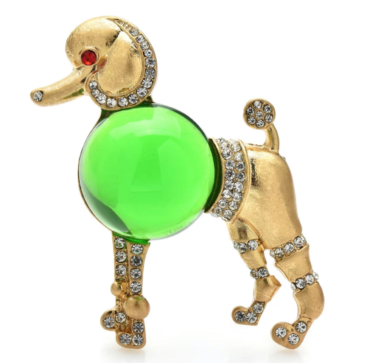 Allysa Payne Gold Green Body Poodle Crystal Brooch