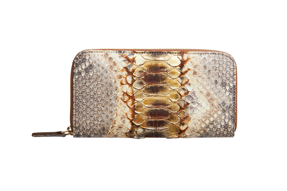 Allysa Payne Neutral Brown & Gold Zipper Wallet
