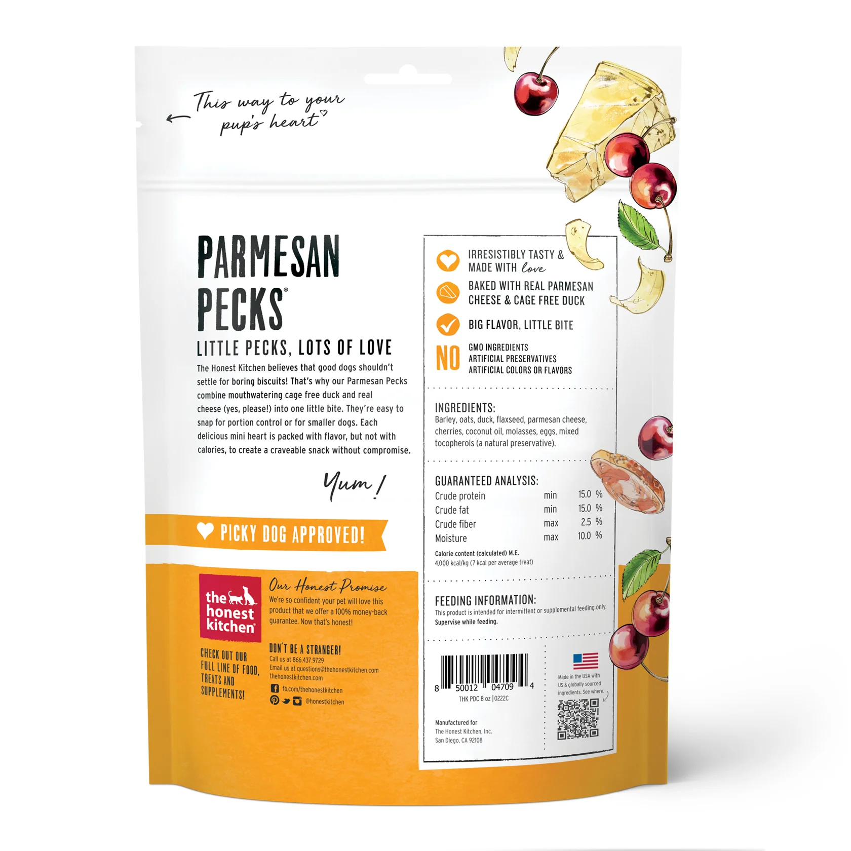 Honest Kitchen Parmesan Pecks Duck and Cherry Dog Treats (8oz) - HT Animal Supply
