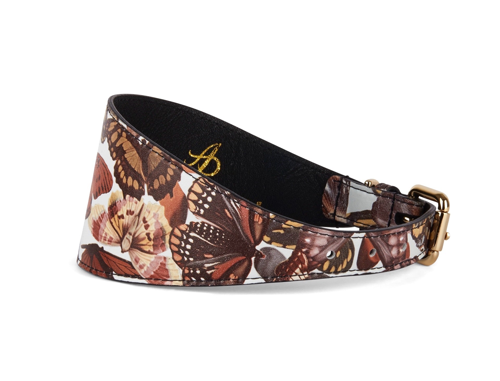 Allysa Payne Butterfly Print Italian Leather 3-Inch Wide Style Dog Collar