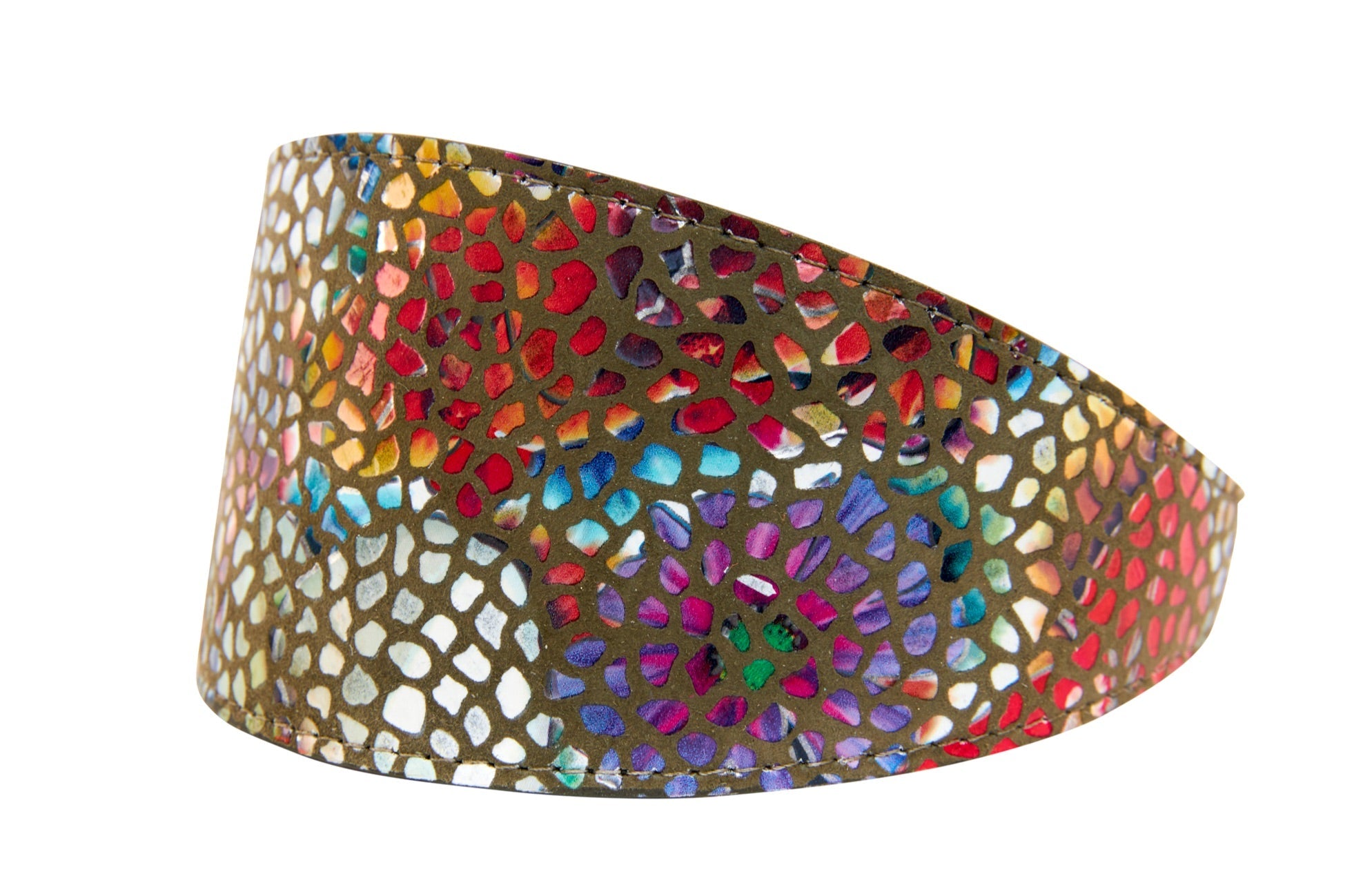 Olive Floral Mosaic Italian Leather 3” Wide Style Collar