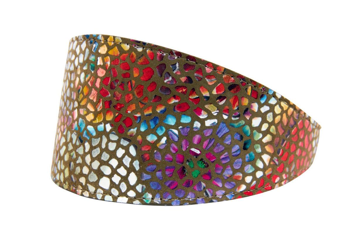 Allysa Payne Olive Floral Mosaic Italian Leather 3-Inch Wide Style Dog Collar