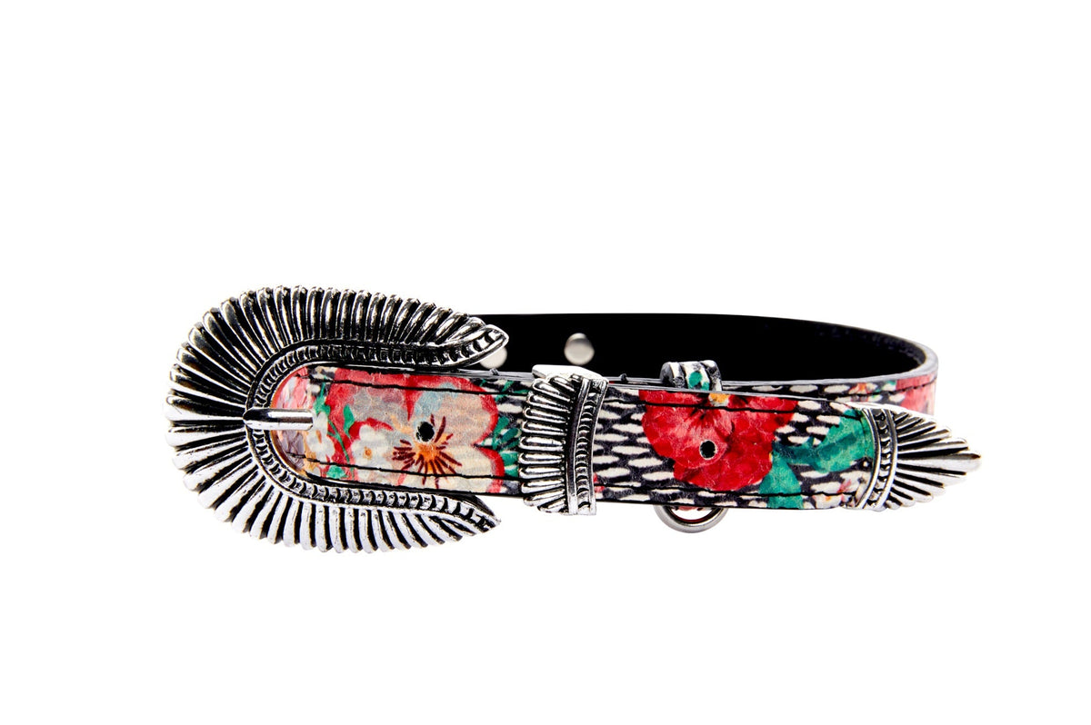 Allysa Payne Pansy and Snake Print Embossed Italian Leather With Ornate Italian Hardware Dog Collar