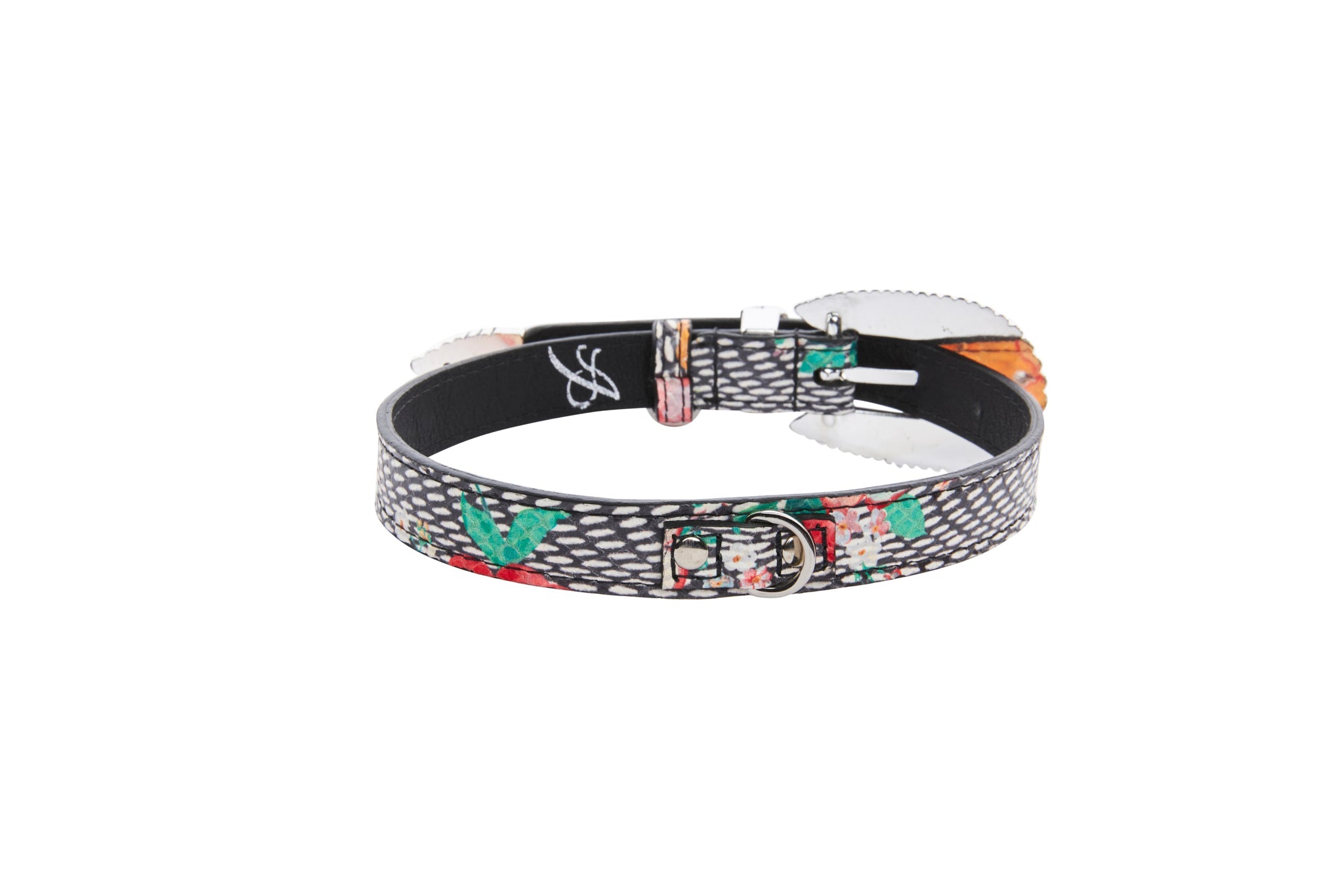 Pansy and Snake Print Embossed Italian Leather With Ornate Italian Hardware