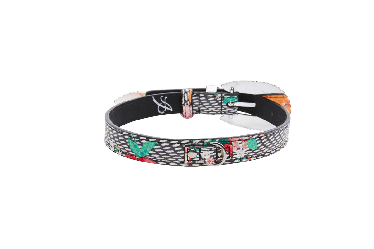 Allysa Payne Pansy and Snake Print Embossed Italian Leather With Ornate Italian Hardware Dog Collar