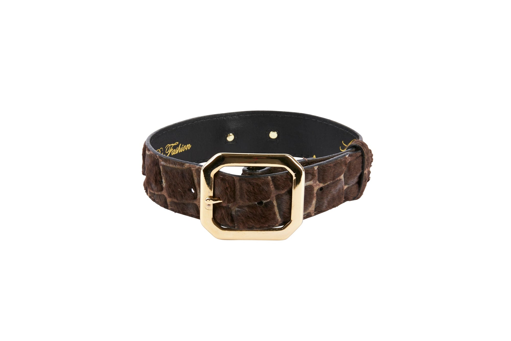 Allysa Payne Brown Snake Print Hair On Hide Italian Leather With Modern Style Italian Hardware Dog Collar
