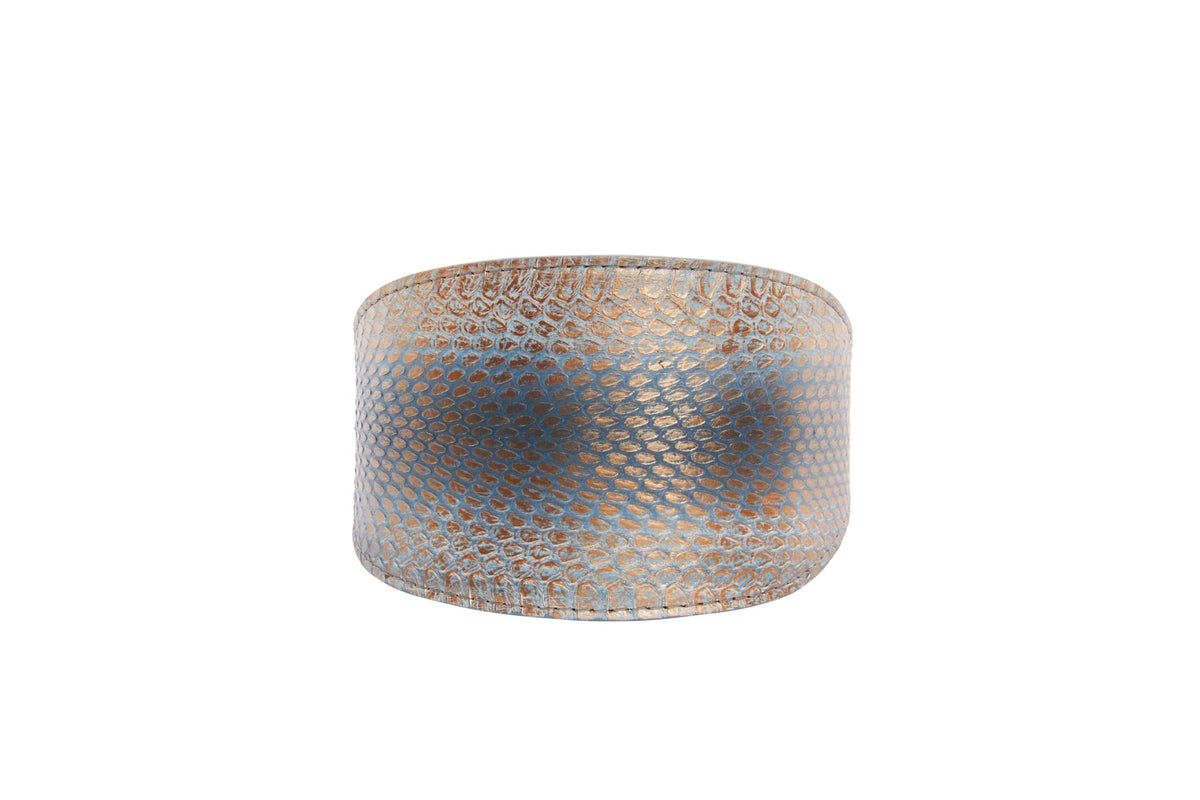 Allysa Payne Luxury Pet Fashion Baby Blue/Blue/Bronze 4-Inch Wide Snake Dog Collar