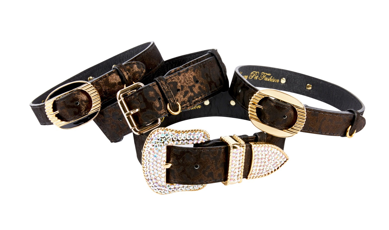 Allysa Payne Dark Brown/Bronze Abstract Leopard Print Italian Leather Set Of 4 Dog Collar With Italian Hardware