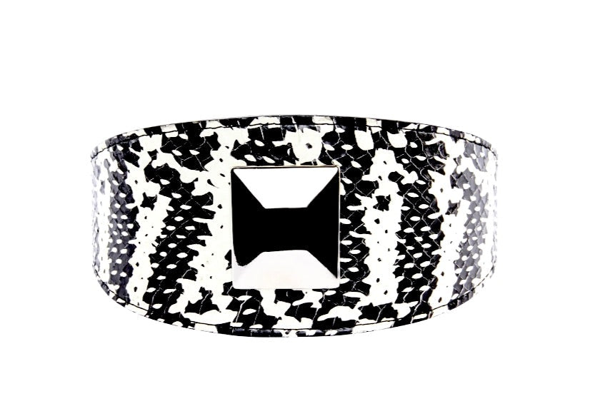 Black & White Snake Wide Style 3"Collar With Large Silver Rivet