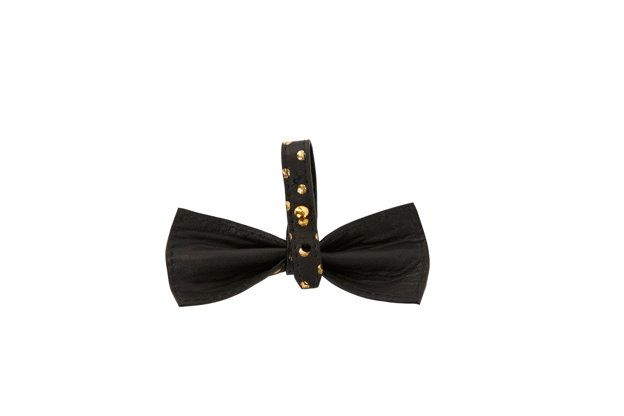 Black/Gold Polka Dot Italian Leather Bowtie