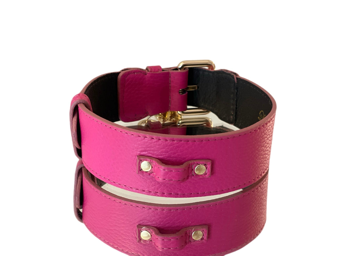 Allysa Payne Luxury Pet Fashion Classics! Soft Fuchsia Italian Leather With Our Gold Classic Hardware Dog Collar