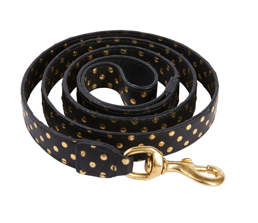 Allysa Payne Black & Gold Polka Dot Dog Leash