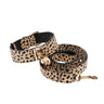 Champagne Gold Leopard Print Italian Leather Reversible Heart Locket/Classic Collar & Leash Set