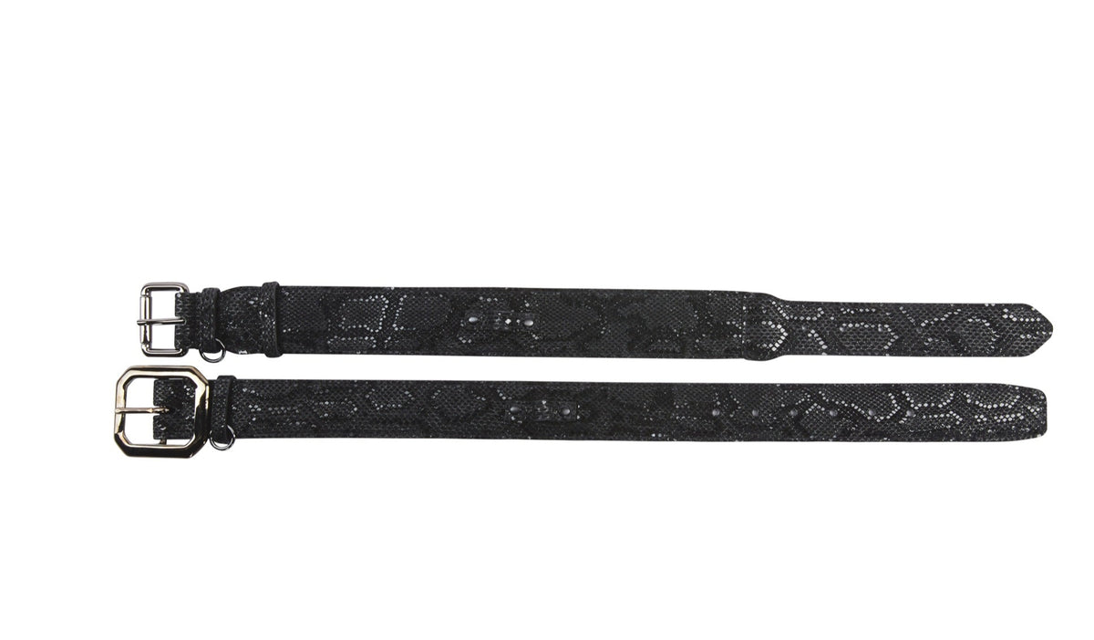 Allysa Payne Glamorous Black Snake Print Italian Leather With Gun Metal Grey Hardware Dog Collar Set Of 2