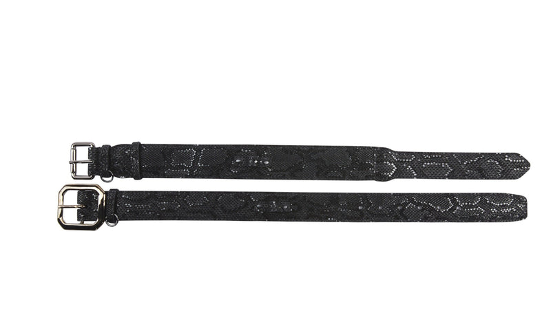 Glamorous Black Snake Print Italian Leather With Gun Metal Grey Hardware Collar Set Of 2