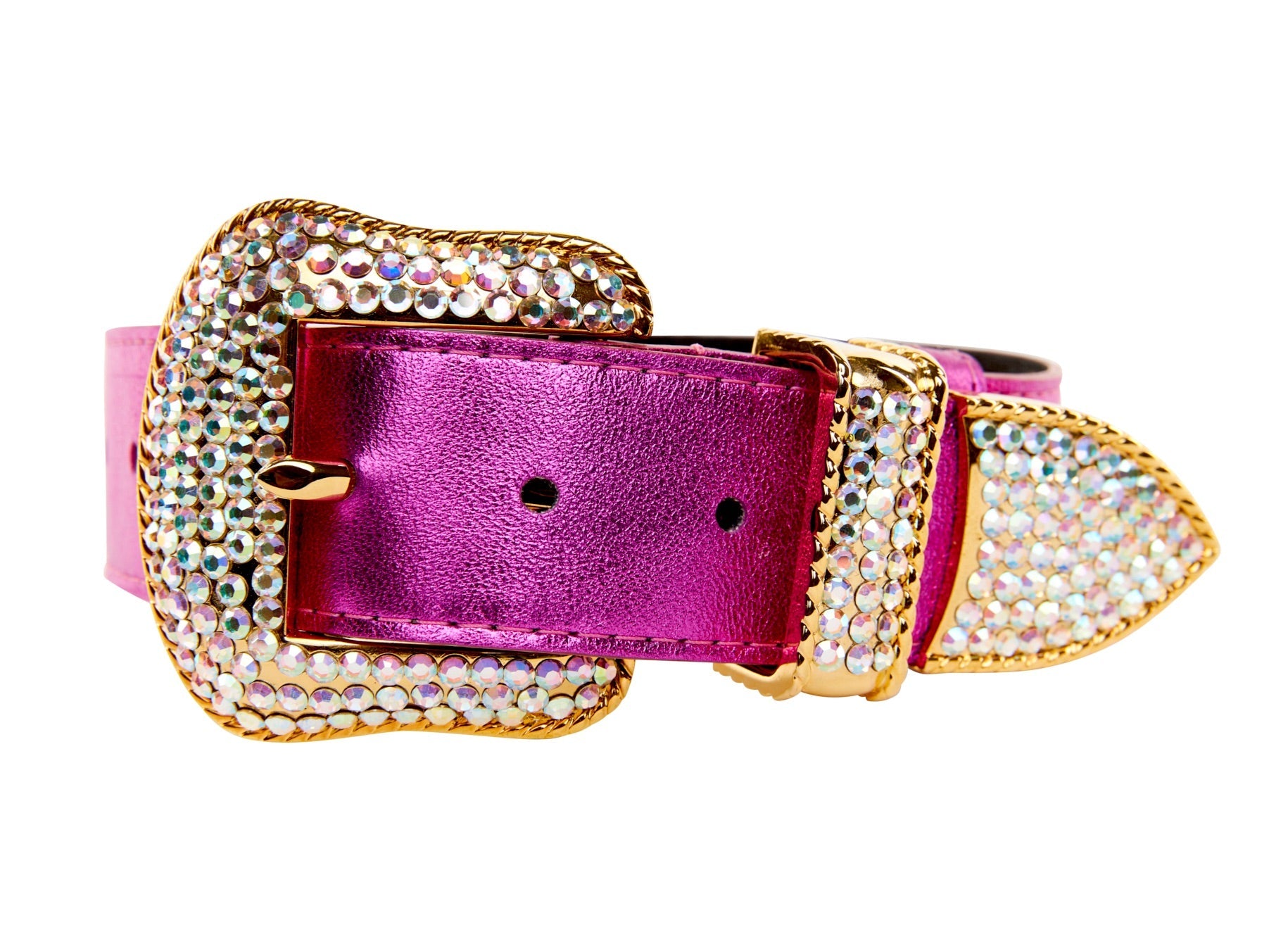 Pink Foil Italian Leather/Swarovski Crystal Collar