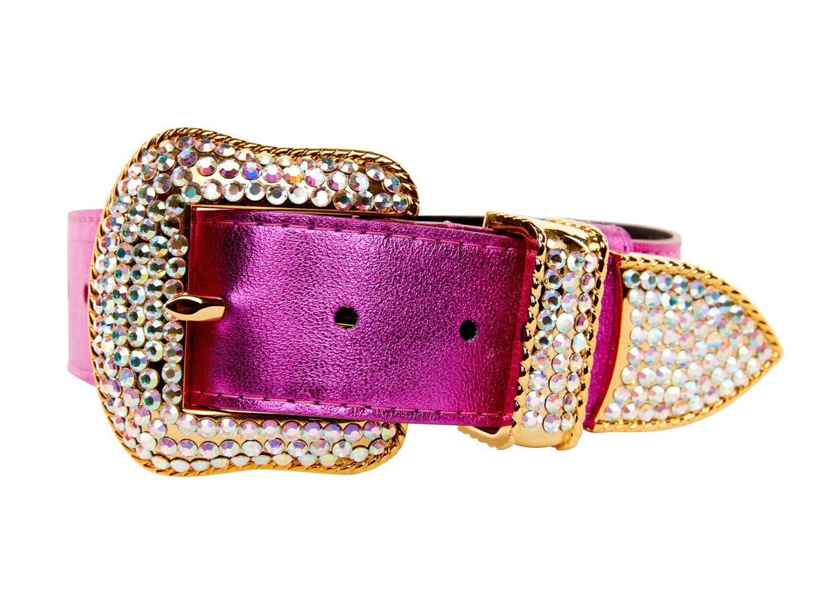 Allysa Payne Pink Foil Italian Leather/Swarovski Crystal Dog Collar