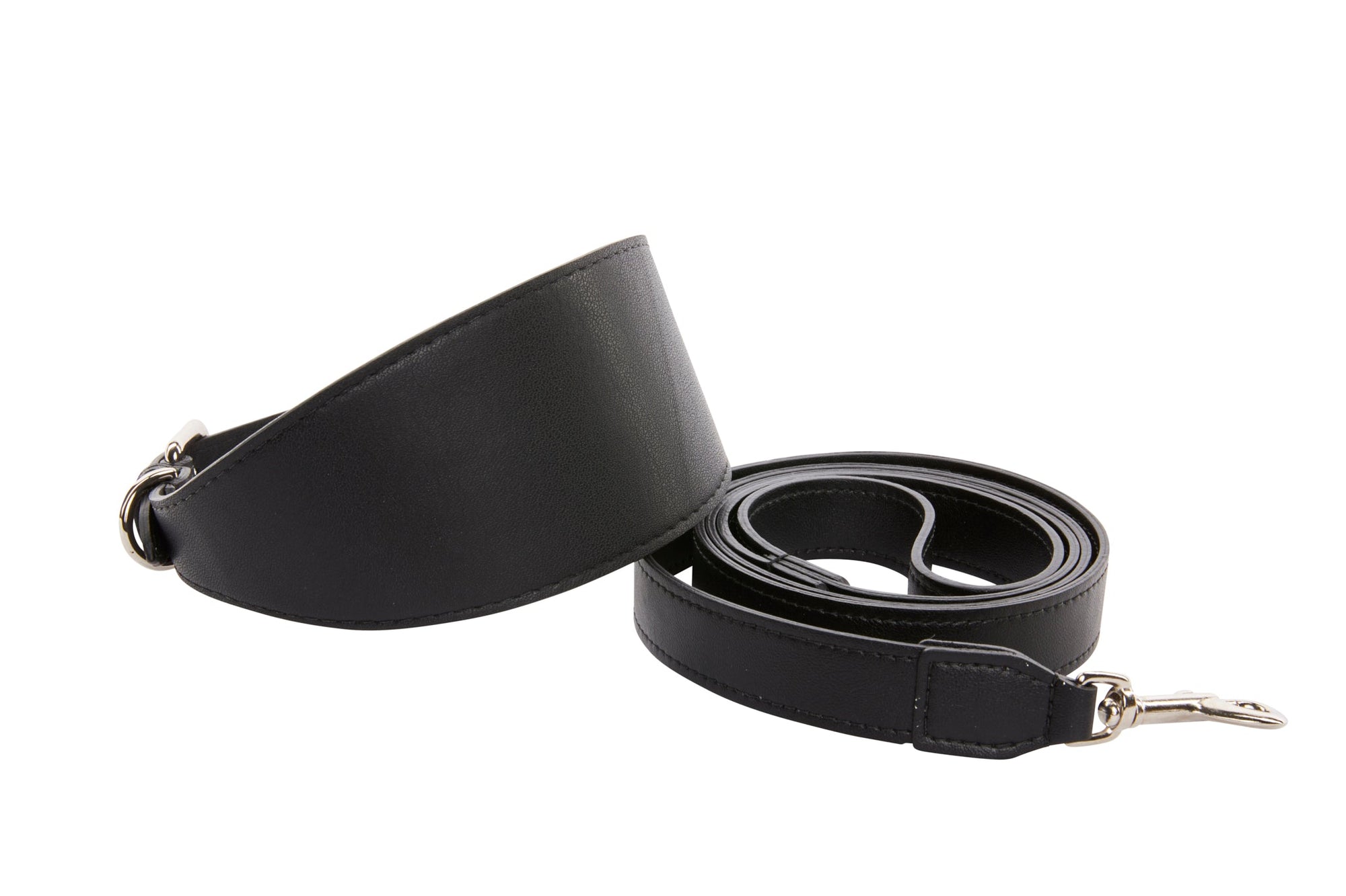 Allysa Payne Black Vegan Leather 2-Inch Wide Style Dog Collar & Leash Set