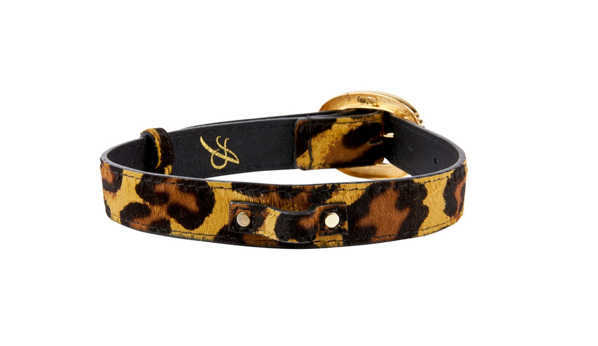 Allysa Payne Leopard Print Hair On Hide Italian Leather Dog Collar With Ornate Italian Hardware