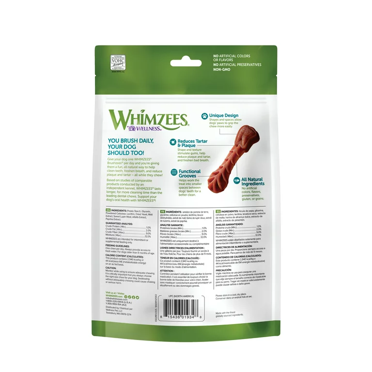 Valuebag Whimzees Brushzees Small Daily Dental Dog Treats 3.4" (12.7oz) - HT Animal Supply
