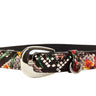 Floral, Scull, Snake Print Italian Leather Collar With Silver Oval Hardware