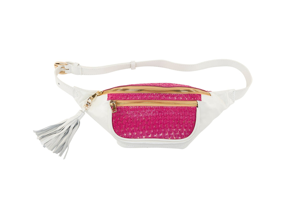 Allysa Payne Pearl White Italian Leather/Fuchsia Pink Tilapia Fanny Pack