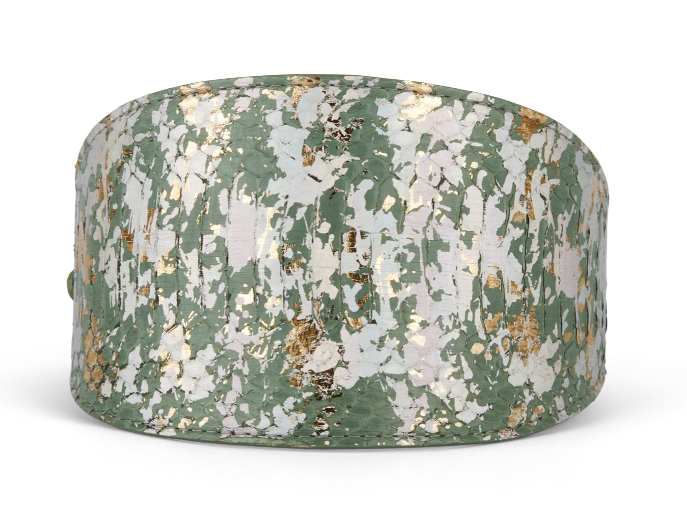 Allysa Payne Iridescent Art Deco Green/Gold/Silver Custom Snake 4-Inch Wide Style Dog Collar