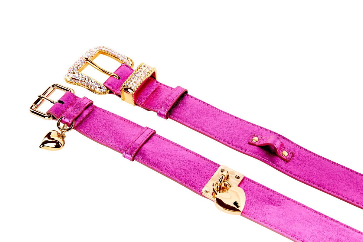 Allysa Payne Pink Foil Italian Leather Dog Collar Set