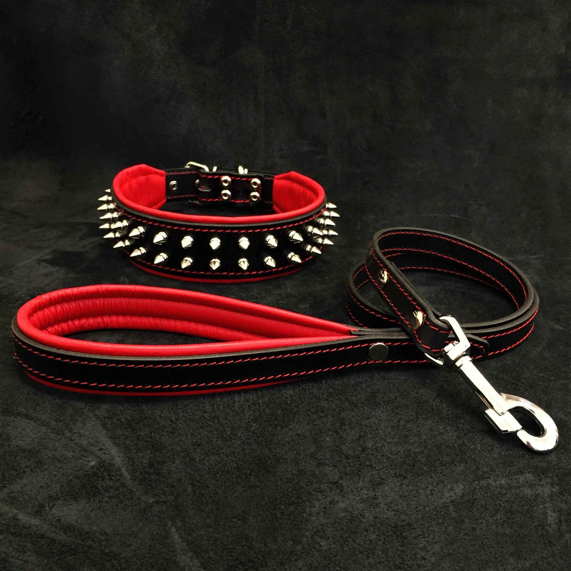 Bestia Frenchie Red Leather Dog Collar & Leash Set