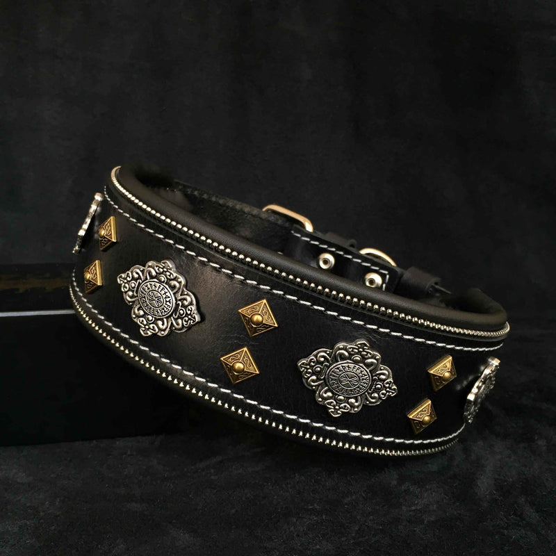 Bestia Aztec Black Leather Dog Collar