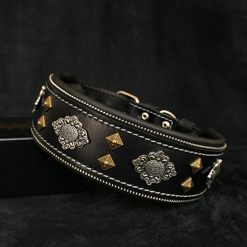 Bestia Dog Gear Genuine Leather Dog Collar - Black 