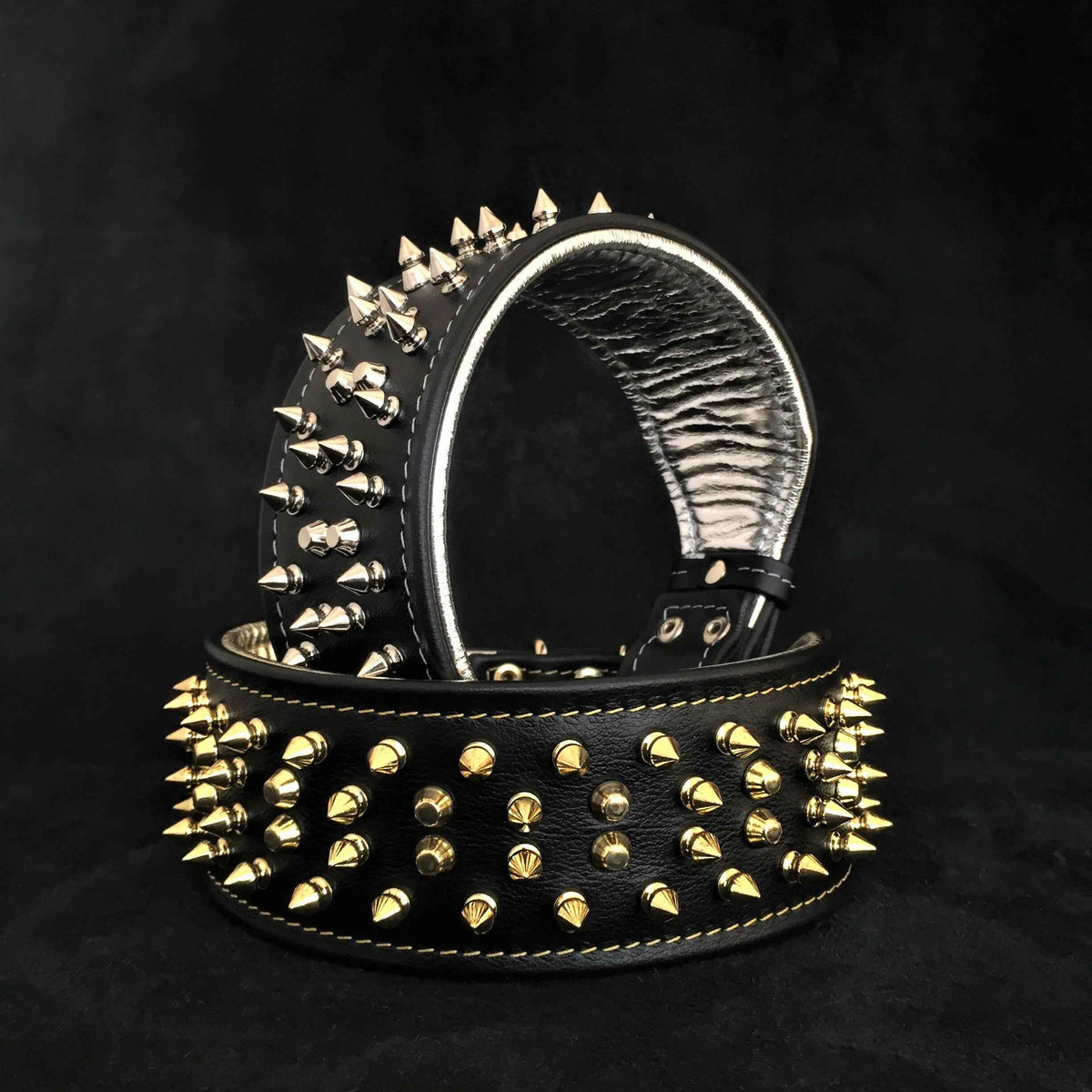 Bestia Crown Black Leather Dog Collar
