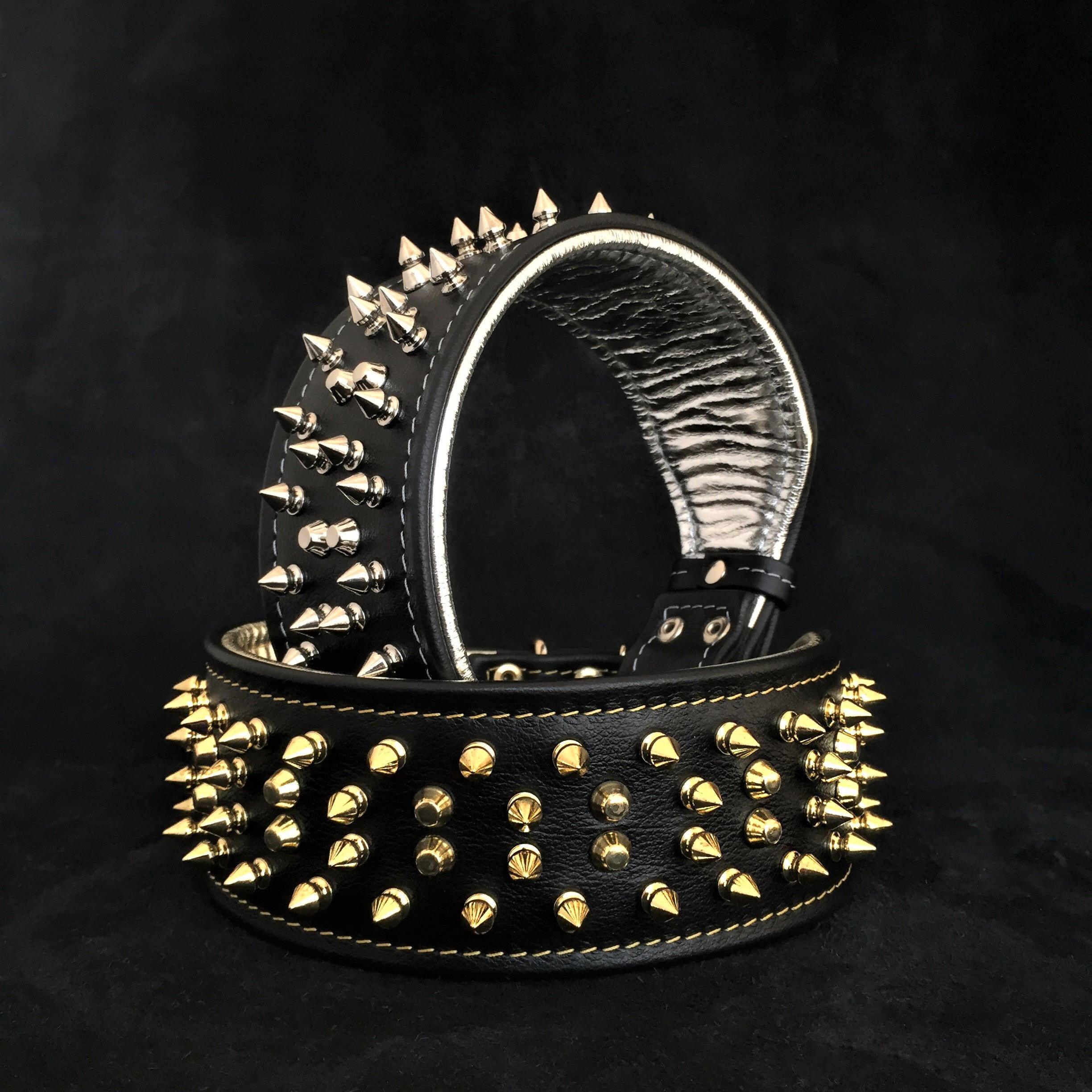 Bestia Dog Gear The "Crown" collar Black Genuine Leather Silver pet supplies