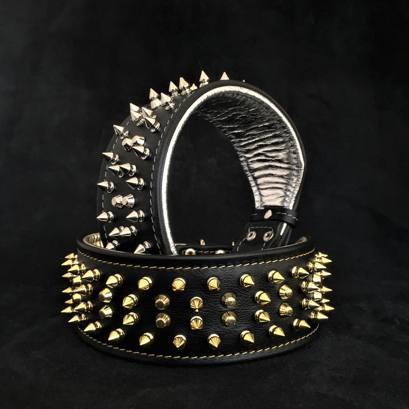 Bestia Dog Gear The "Crown" collar Black Genuine Leather Silver pet supplies